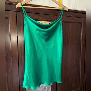 Tash + Sophie Satin Emerald Green Slip Top Cami Cowl Neck Medium